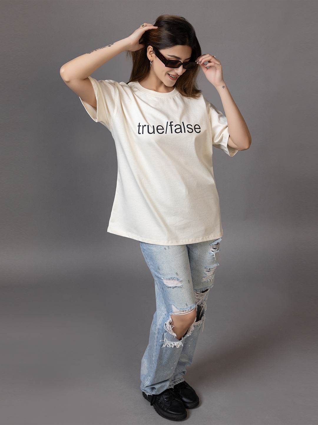 True/False - Unisex Oversized Graphic Tee - ZEALTH.SHOP