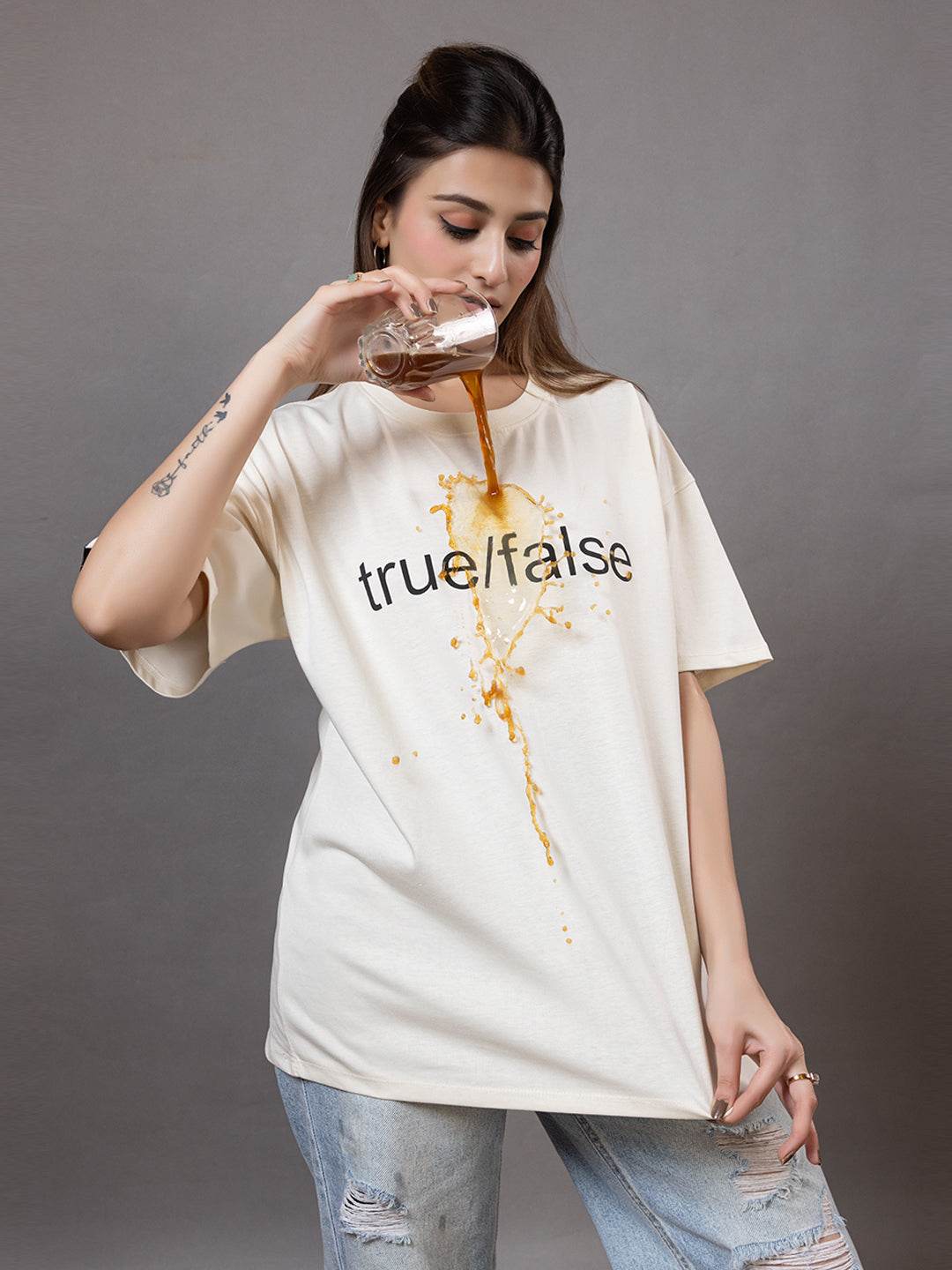 True/False - Unisex Oversized Graphic Tee - ZEALTH.SHOP
