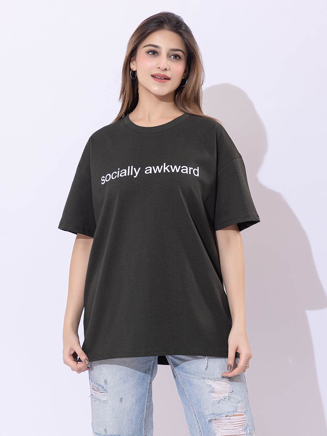 Socially Awkward - Unisex Oversized Graphic Tee - ZEALTH.SHOP