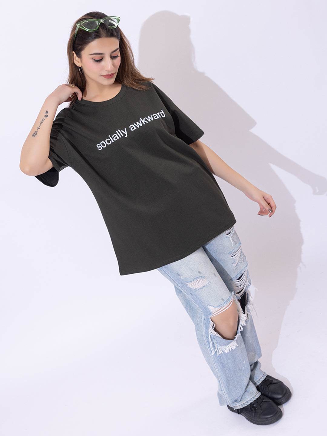 Socially Awkward - Unisex Oversized Graphic Tee - ZEALTH.SHOP
