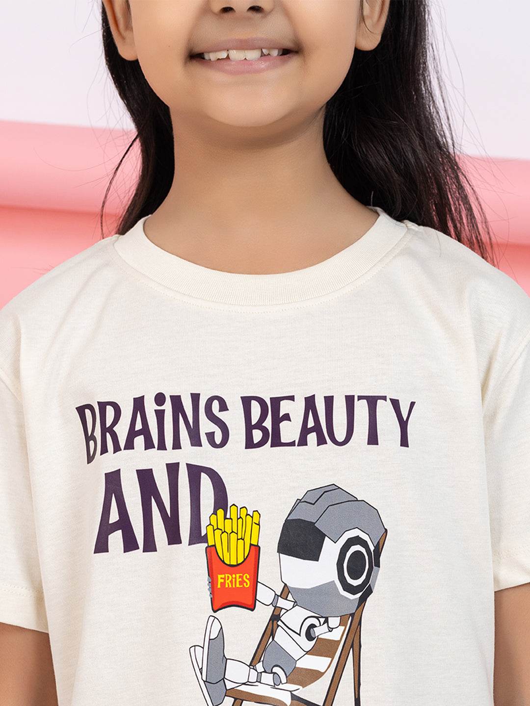 Brains, Beauty And Fries Girls T-Shirt Graphic - ZEALTH.SHOP