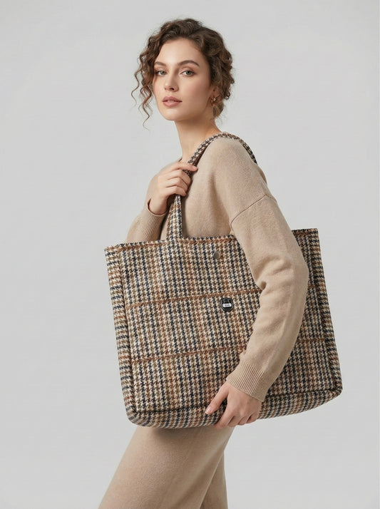 Check Print Fabric Tote Bag