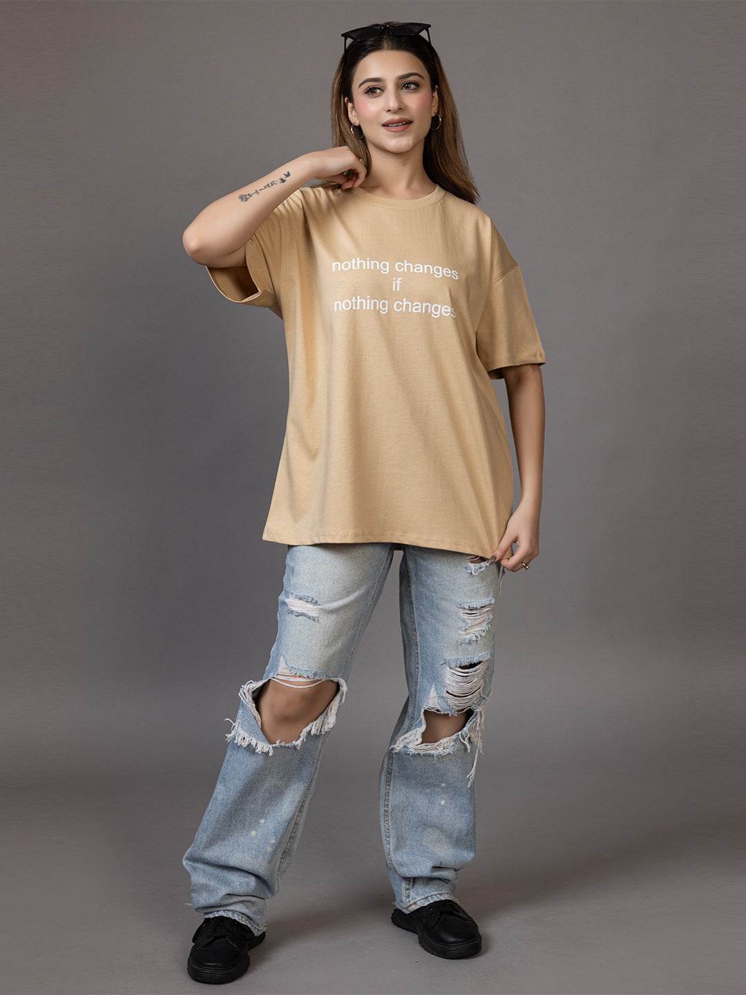 Nothing Changes If Nothing Changes - Unisex Oversized Graphic Tee - ZEALTH.SHOP
