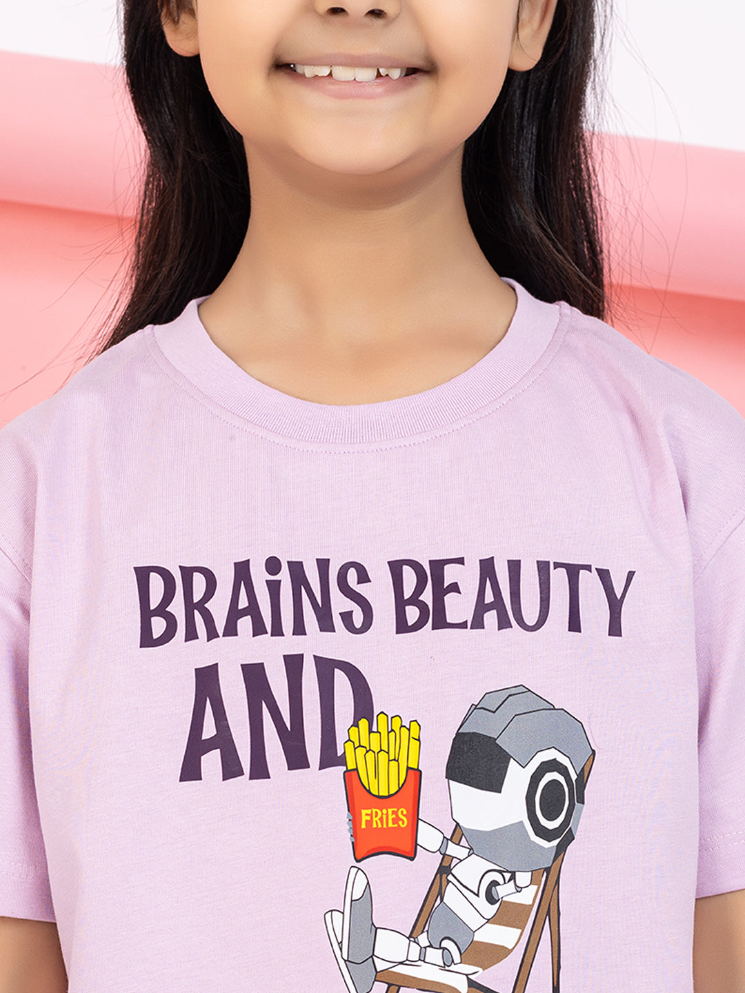 Brains, Beauty And Fries Girls T-Shirt Graphic