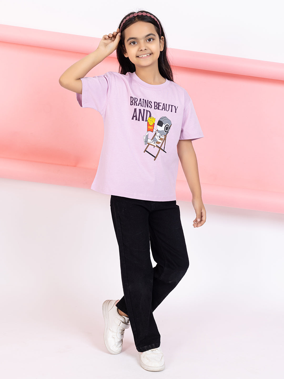Brains, Beauty And Fries Girls T-Shirt Graphic