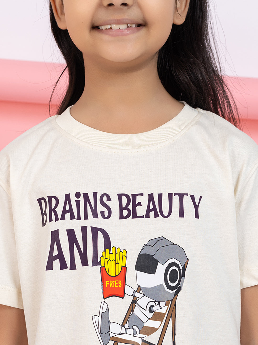 Brains, Beauty And Fries Girls T-Shirt Graphic