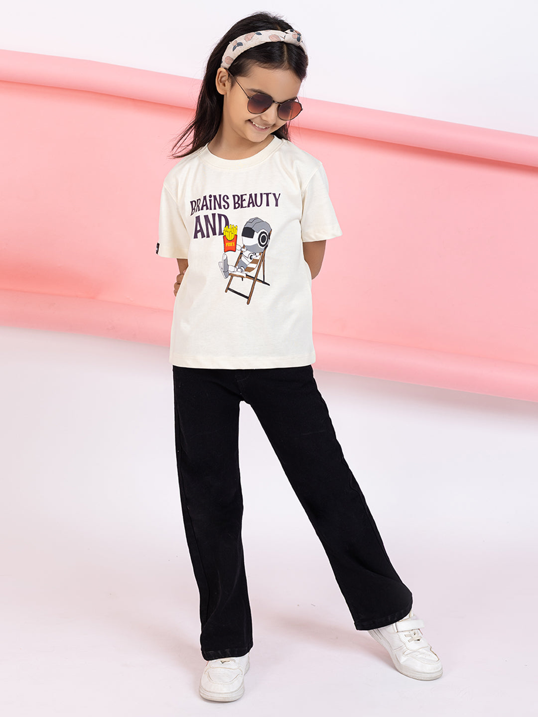 Brains, Beauty And Fries Girls T-Shirt Graphic
