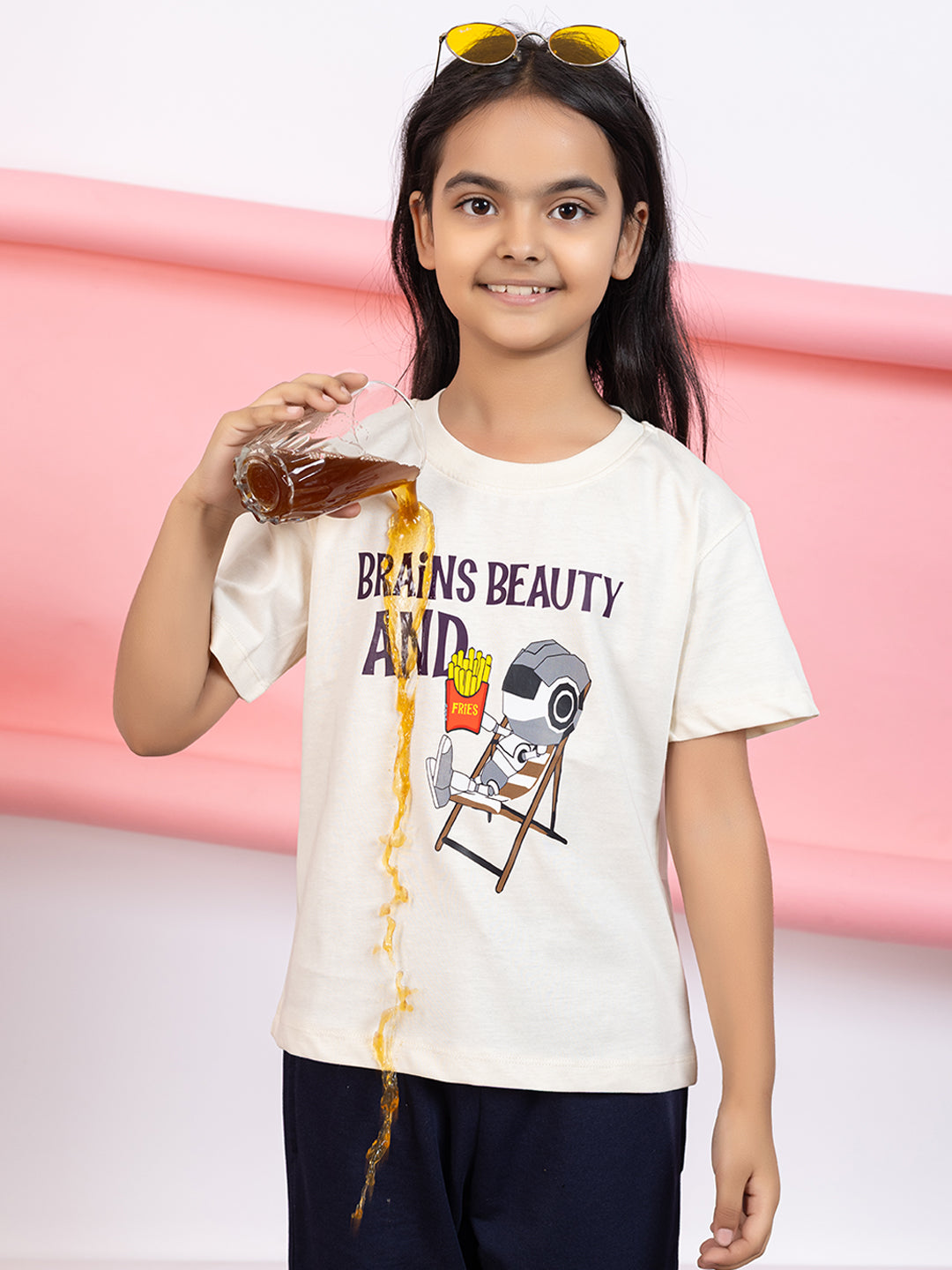 Brains, Beauty And Fries Girls T-Shirt Graphic